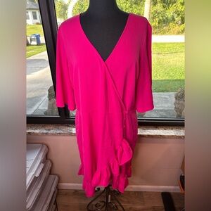 MSK Ruffled Pink Wrap Midi Sundress Minimalist Dress Size XL